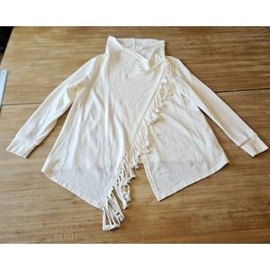 Wrangler Cream Single Button Tassel Poncho Sweater fringe‎ Cowl Neck Size Large